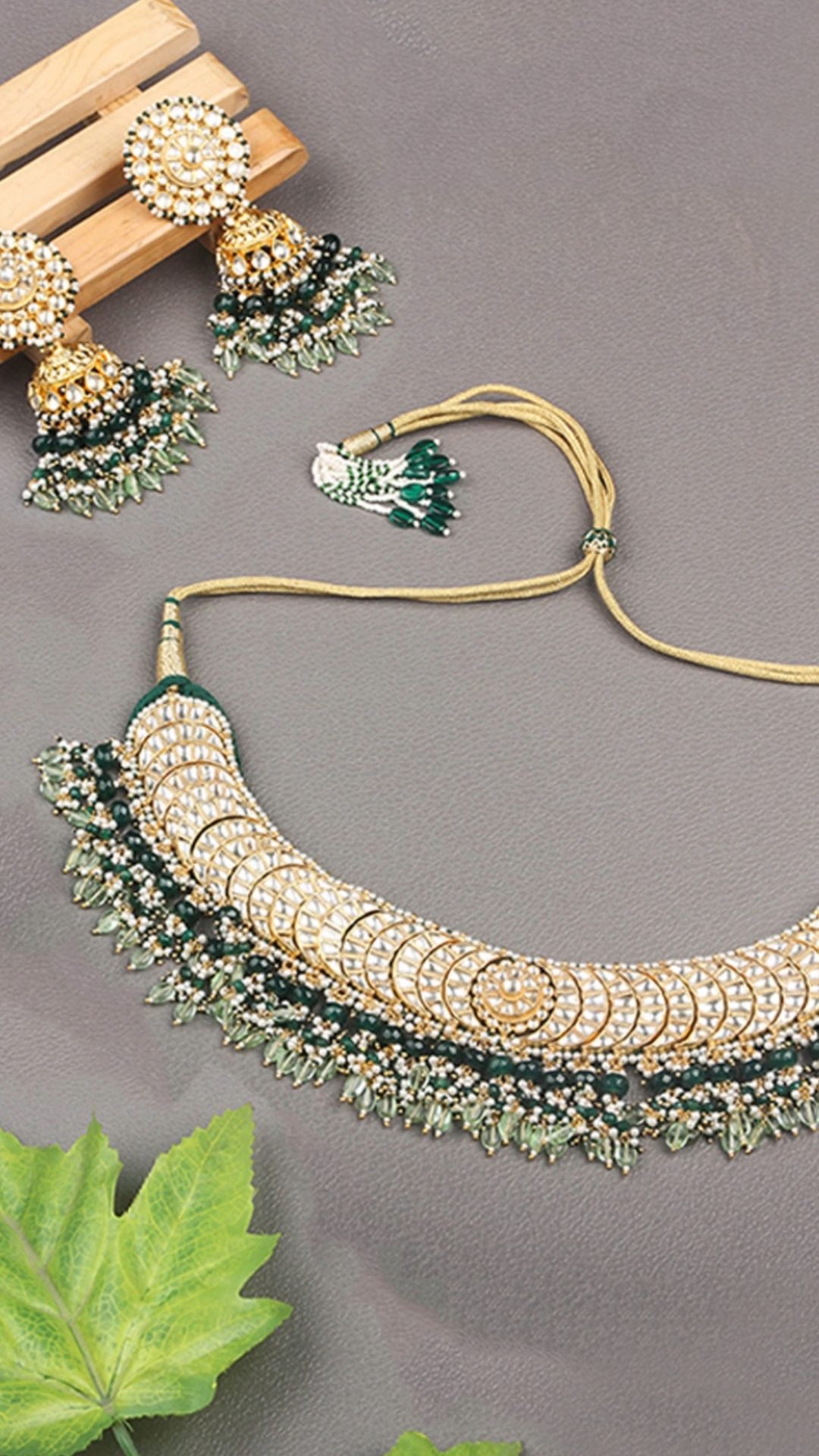 Haameda Green Gold Plated Kundan Choker Necklace Set – Paisley Pop Shop
