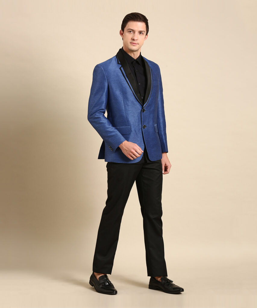 Blue & Black Silk Linen Blazer