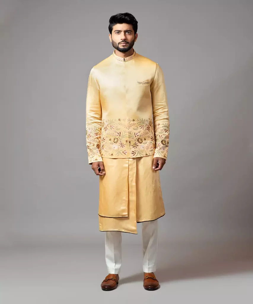 Brocade Silk Nehru Jacket Suit For Wedding | Wedding suits, Sherwani for  men wedding, Wedding saree indian